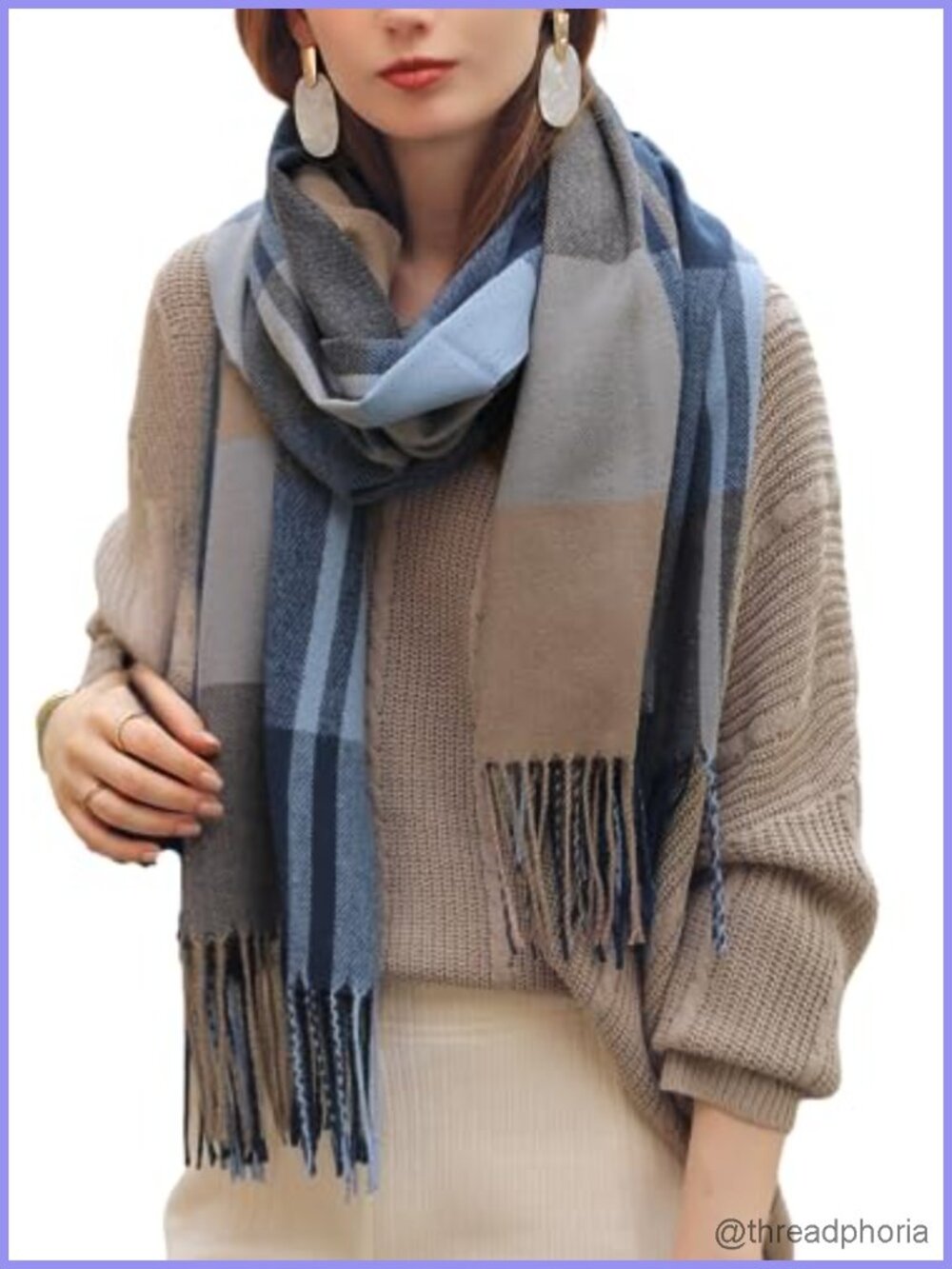 Cashmere Like Shawl Scarf Winter Warm Knit Large Tassel Plaid Scarf